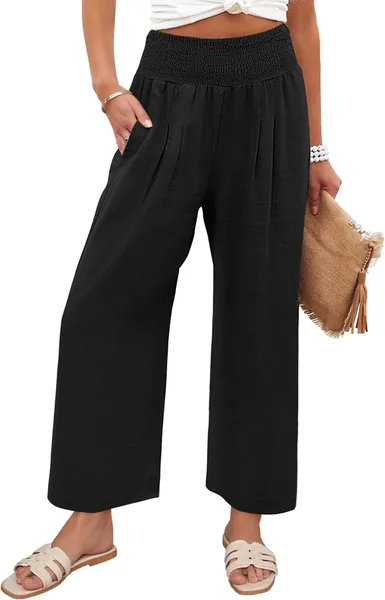 onlypuff Women's Wide Leg Pants High Waisted Palazzo Pants Casual Summer Flowy Beach Lounge Trousers with Pockets