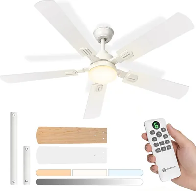 Ventilatore da soffitto Aigostar con luce e telecomando silenzioso 52 pollici, 3000K/4000K/6000K regolabile, motore DC 33W invertibile, 6 velocità
