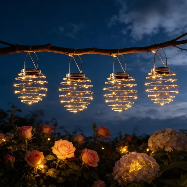Afenau Solarlampen f r Au en H ngend Spirale, 4 St ck Solar Spirale Fuer Aussen Haengend
