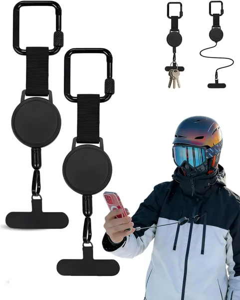 Holdmate Pro for Skiing, Holdmate Pro Phone Holder, Retractable Mobile Phone Safety Strap, Anti-Drop Tether with Steel Cable, Lightweight Secure Smartphone Holder for Skiing, Cycli