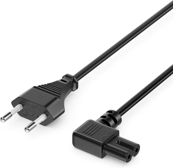 DeleyCON 4m Krachtkabel - Type C Euro Steekker naar C7 Bus 90° Gekantelde Euro Stopcontact - Kleine Kabel