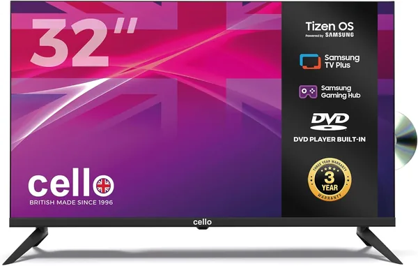 Cello C3226TZF Frameless 32 Inch HD Smart TV with DVD Powered by Tizen Operating System