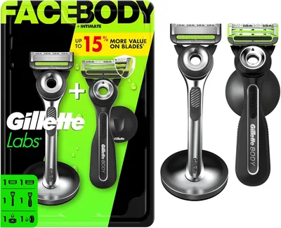 Gillette Labs Razor Duo Pack: Face + Body Razors, 2 Blade Refills