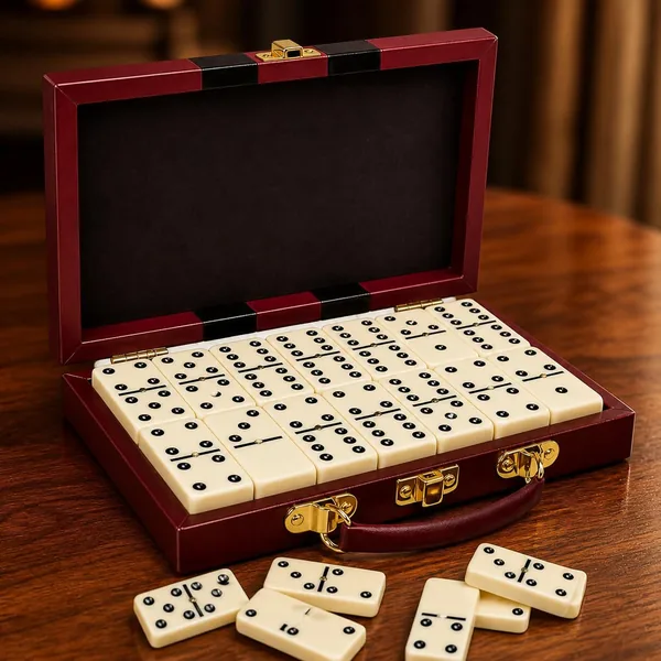 Jogo de domin de osso profissional com maleta em couro, 28 pe as premium