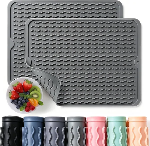 CAKETIME 2 Pack Silicone Dish Drying Mat