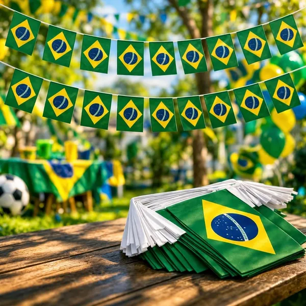 Varal Bandeirinhas Brasil Premium 6m Copa do Mundo Eleiço Verde Amarelo 20 Bandeiras Poliəster