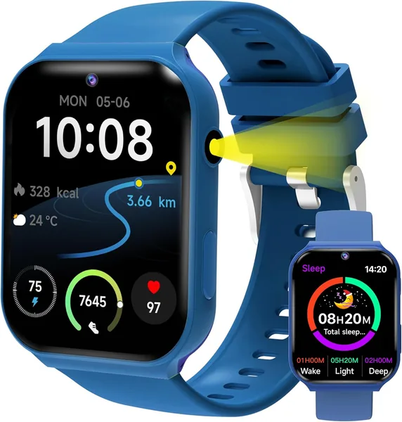 Reloj Inteligente para Niños Actividad Bracelet, IP68 1.8 Pulgadas HD Smartwatch para Niñas y Niños de 3 a 15 Años, Pedómetro, Monitor de Sueño, Cámara, S