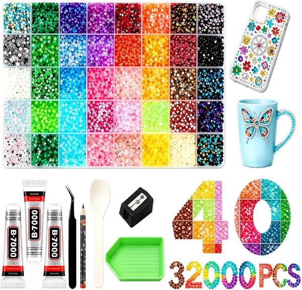40 Colors 32000 Pcs Bedazzling Kit with Resin Jelly Rhinestones