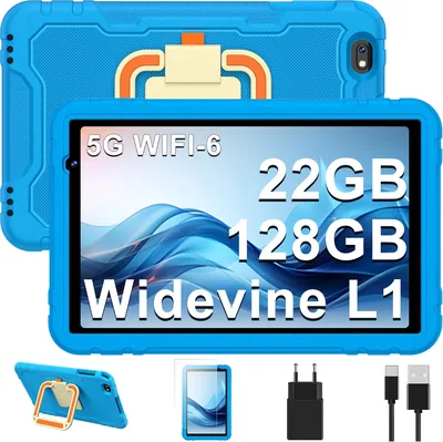 Tablette Kids 10 Pouces Android, 22GB + 128GB (Carte TF 1TO), WiFi 6, 8000 mAh, Widevine L1, GPS, Reconnaissance Faciale, Octa-Core, Contrôle Parental