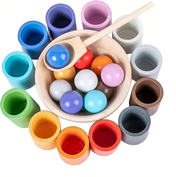 Rainbow Balls in Cups Toddler Montessori Toys for 3 Year Old Up