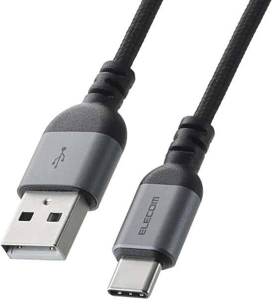 Elecom MPA-ACECAN10BK USB-A to USB Type-C Cable, Nylon, 15W Max, 3.3 ft (1 m)