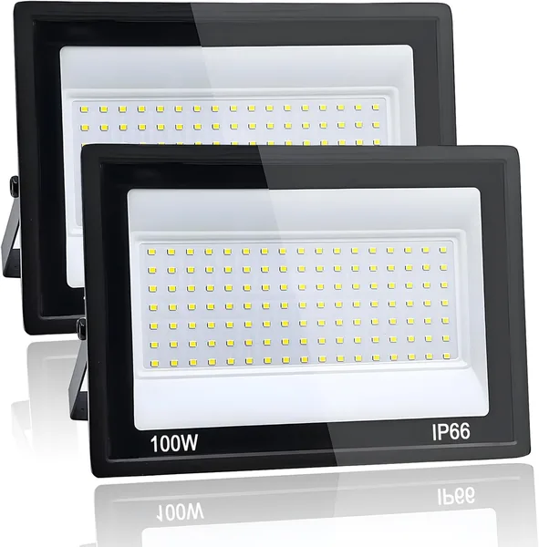 Yuaiosn 2 Piezas Luces LED Externas de 100W, 10000LM Proyector LED Exterior, Resistente al Agua IP66, Luz Blanca Fresca 6500K - Mejor Oferta