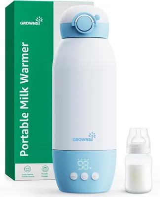 Grownsy Portable Baby Bottle Warmer - Fast Cordless Milk Heater with 10000mAh Battery, 600mL Capacity