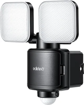 EDISHINE Lampada Esterna a Batteria con Sensore di Movimento, Doppia Testa Orientabile | 900LM 6500K
