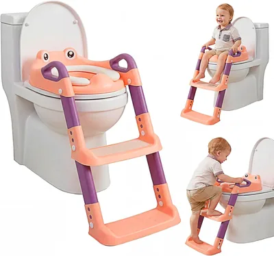 Asiento de inodoro para niños pequeños con taburete de escalón, asiento de entrenamiento de orinal plegable para niños