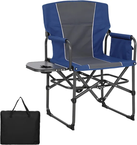 Oversized Heavy Duty Folding Camping Director Chair for Adults - Portable Outdoor Lawn Chair with Side Table, Side Pocket & Cup Holder