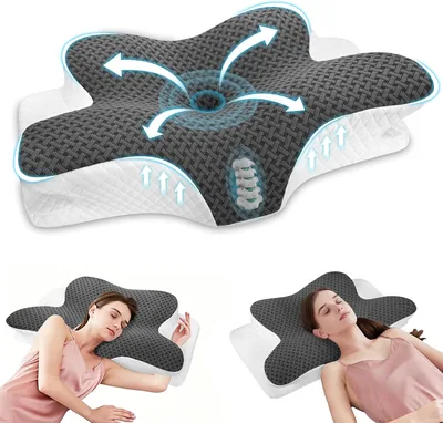 JeeLeeko Almohada Memory Foam 2 en 1, Almohada Ortopédica Cervical Ergonómica de Espuma con Memoria, Alivia el Dolor de Cuello