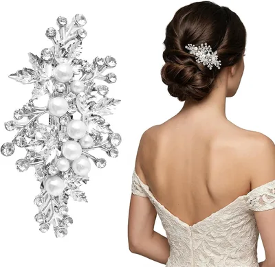 Wedding Hair Accessories Silver - Elegant Clip with Pearls & Rhinestones, Bridal Hair Decor