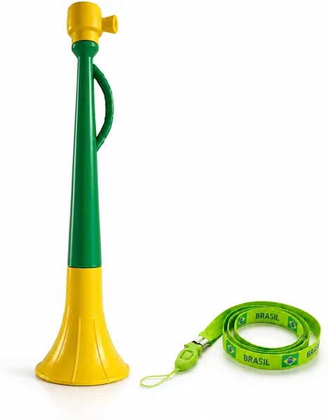 Vuvuzela Gigante 42cm com Corda para Pescoco - Mãos Livres - Kit Torcedor Brasil - Seleção Copa 2026 - Festa Junina/Arraial - Eleições - Som (6% de Desconto)