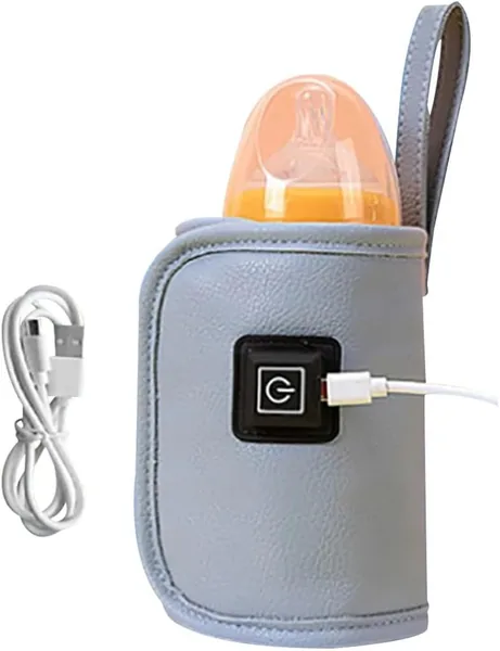 Portable Travel Baby Bottle Warmer - USB Heater with 3 Modes, Adjustable Leather Sleeve