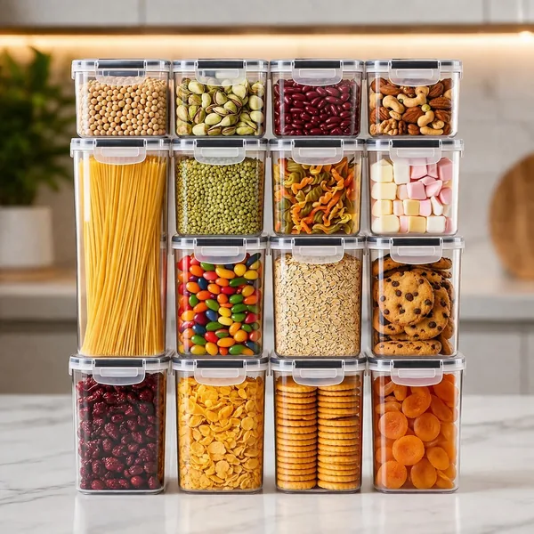 Kit 15 Potes Herm ticos para Armazenamento de Alimentos, BPA Free, Pl stico PP, com Travas Laterais e Veda o em Silicone, Empilh veis para Organiza o de Cozinha Linha Gourmet Pre
