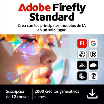 Adobe Firefly Standard con Generación de Vídeo IA, Suscripción 12 Meses, 2000 Créditos, PC/Mac/Móvil | Código Activo