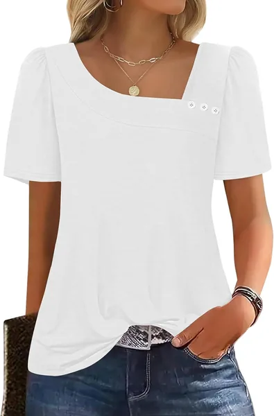 isermeo Womens Summer Tops Square Neck Short Sleeve Shirts Summer Outfits 2026 Fashion Tshirt Clothes Blouses S-XXL