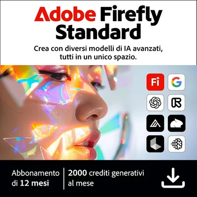 Adobe Firefly Standard con Generazione Video IA, Abbonamento 12 Mesi, 2000 Crediti, Sconto 37% - Codice Attivazione