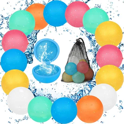Baloones de agua reutilizables, 16 piezas Baloones de silicona auto-sello y 1 bolsa de malla, Rellenar rápido para niños - Mejor Oferta