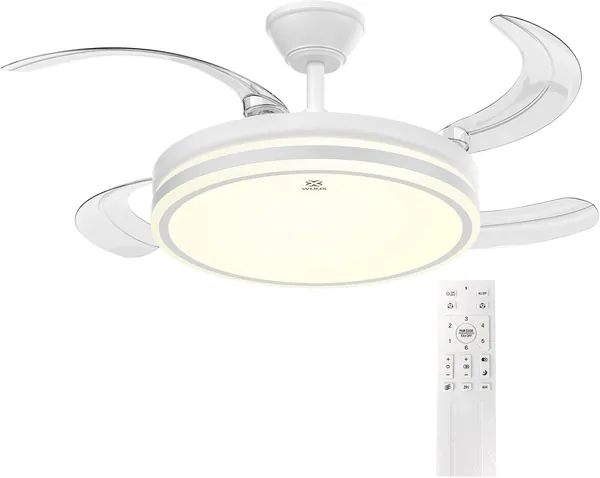 Woox Ceiling Fan with Light, 30 W DC Motor + 50 W Light with Brightness and CCT Dimmable without Stepping, Retractable Fan with 4 Blades, 6 Speeds, with Remote Control Function Sum