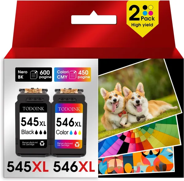 TODOINK 545XL 546XL Inks Cartridges Pack Canon MX490/495/MG2550/MG2550s/TS3150/TS3151/TS3350/TR4550/TR4551