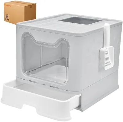 Topika Foldable Cat Litter Box with Lid & Scoop - Top Entry, Odour Control Best Deal
