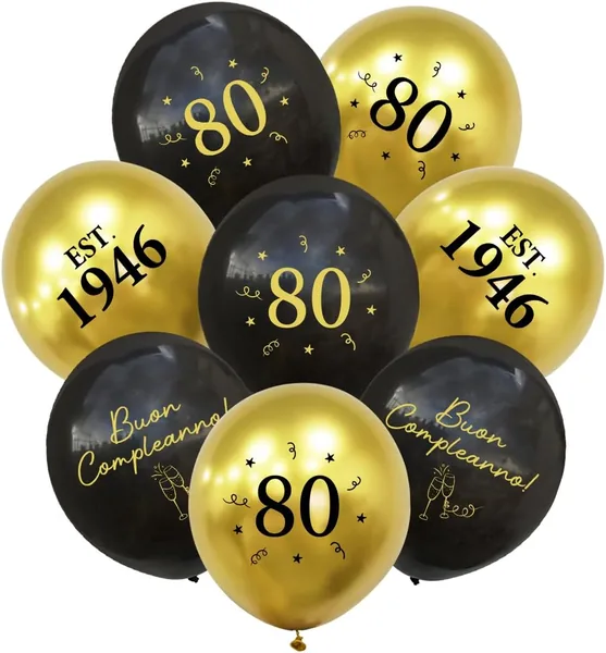 Decorazione per il 80â Compleanno Nero Oro, Palloncini 80 Anni Compleanno, 1946 Buon Compleanno Palloncino Decorazioni Addobbi per Festa di 80 Compleanno Uomo Donna