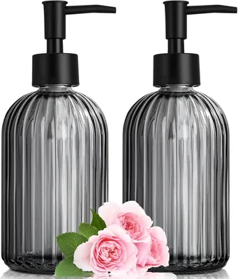Ennoxwi Set of 2 Glass Soap Dispensers med Black Plastic Pump, 400ml
