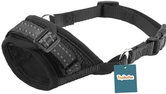 Dog Muzzle - Mesh Design for Chewing & Training, Adjustable Black L-Size