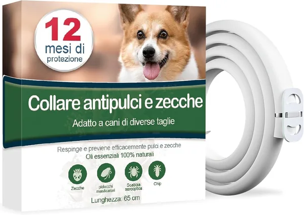 Collare Repellente per Insetti per Cani, Antiparassitario per Zecche e Pulci, Regolabile, Impermeabile - Efficiente per 12 Mesi