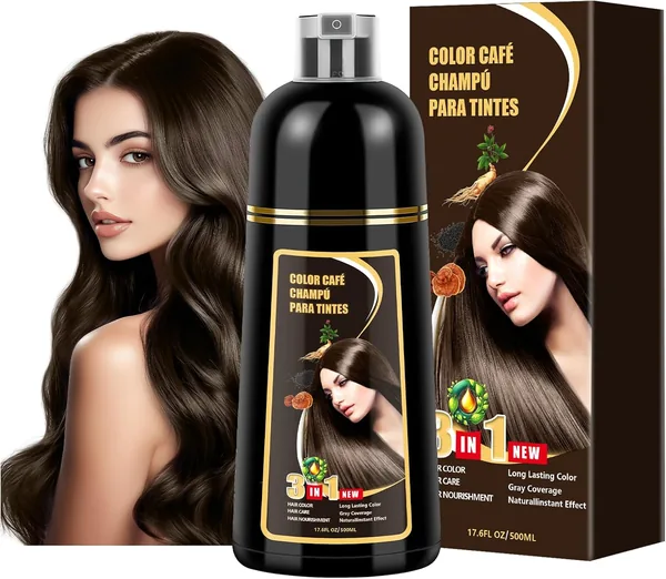 Shampoo para Canas con Tinte 3 en 1, Cuidado del Cabello para Hombre y Mujer, Extracto de Jengibre y Ginseng, 500ml - Mejor Oferta