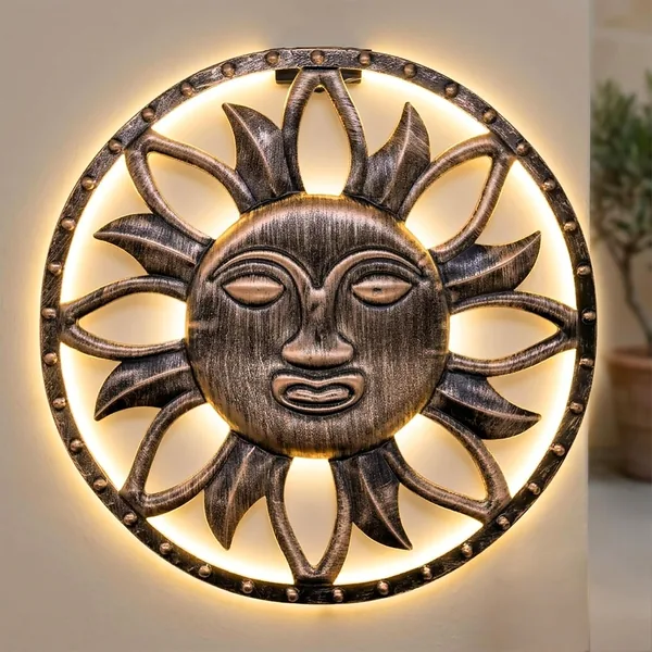 Spetebo Solar Wall Picture Sun in Bronze with 25 LEDs - 37 cm