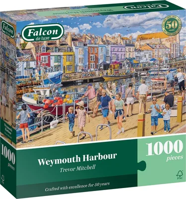 Falcon Weymouth Harbour - Vackert Ilustratad Vintage Puzzle med Premium FSC Certifierat Material - Nostalgisk 1000-Delar