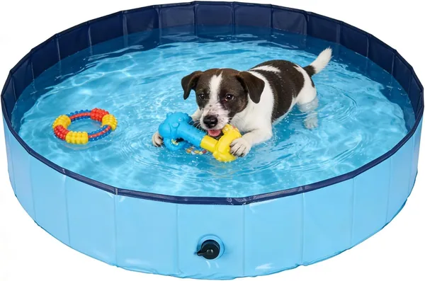 Bollino per cani pieghevole in PVC resistente alle grattature, diametro 100 cm, altezza 30 cm, rivestimento antiscivolo e tappo di drenaggio - Miglior Affare