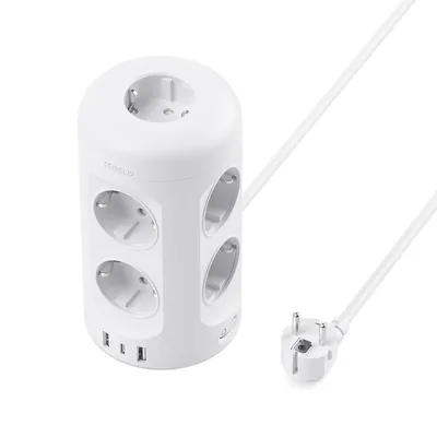 Tomada de corriente con puertos USB-C, 12 en 1, múltiples enchufes (9 AC y 3 USB), 3680W/16A, protección contra sobretensiones, 2M T