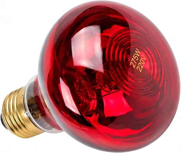 KMINA Infrared Bulb 275W, E27 Socket, Ruby Red Light, 220 to 240V, Glass and Aluminium