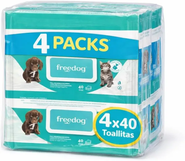 Freedog 4x40 Wipes con esencia de clorhexidina para perros y gatos - Limpieza de las patas - Eliminador de olores - Mejor trato