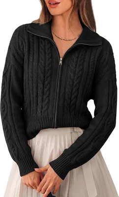 PRETTYGARDEN Women's Cable Knit Cropped Cardigan
