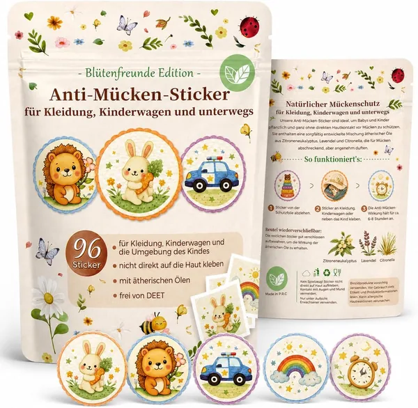 Pack mit 96 Mückenstickern - Moskitorepellent, Anti-Mückenaufkleber für Camping und Outdoor, Insektenschutz