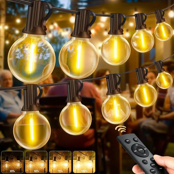 Luces de Jardín Exterior de 30 m - Stringa de Luz G40 con 30 Lámparas LED y 2 Bulbos, Blanco Cálido, Dimmable, Resistente al Agua, IP44
