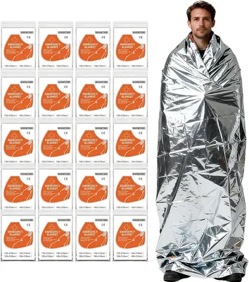 Redbeat Juego de 20 Mantas Térmicas de Emergencia, 210x130 cm, Cobija Térmica Impermeable y Resistente al Desgarro, Protección