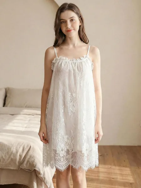 Womens Sleeveless Lace Pajama Dress Nightgown Soft Breathable Sleepwear for Nightwear Lounge and Home