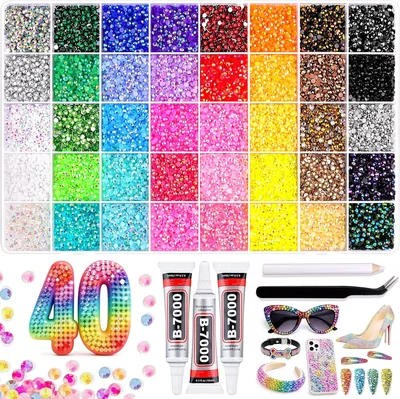 32000pcs Jelly Resin Rhinestones Kit - 3mm Flatback Gems, Tweezers & Glue