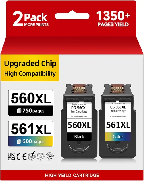 INKWELLZ PG-560/CL-561XL - 750/600+ Pages, Vervanging voor Originale Canon 560 561 Inktcartridges Zwart & Kleur voor Pixma TS